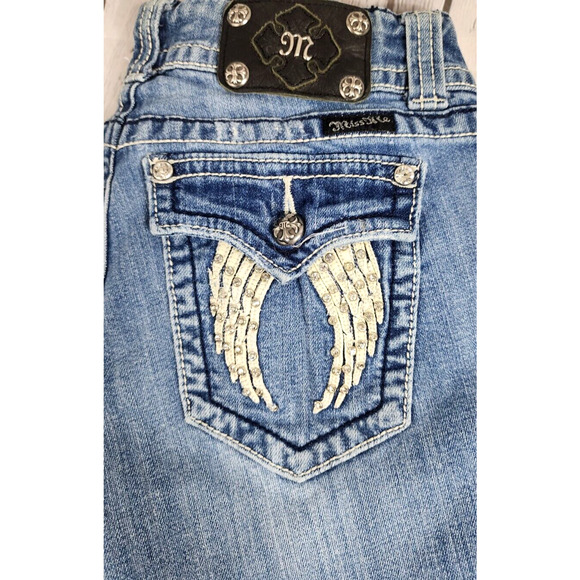 Miss Me Jeans Women’s Sz 28 JP5082 Boot Cut ANGEL Pocket Rhinestone Inseam 32" - Picture 2 of 6
